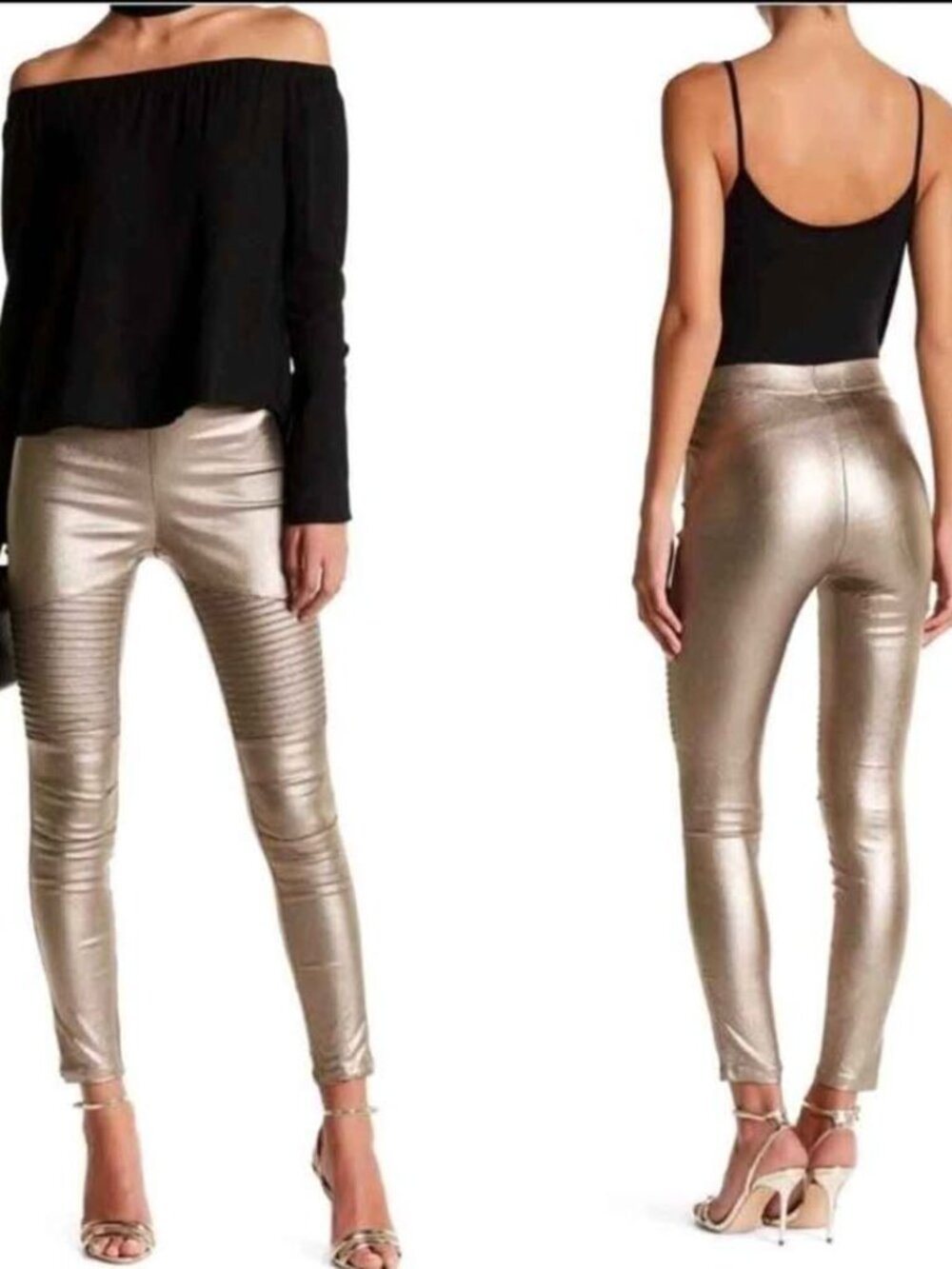 Ooberswank Metallic gold / champagne Moto Festival Holidays Leggings, Medium
